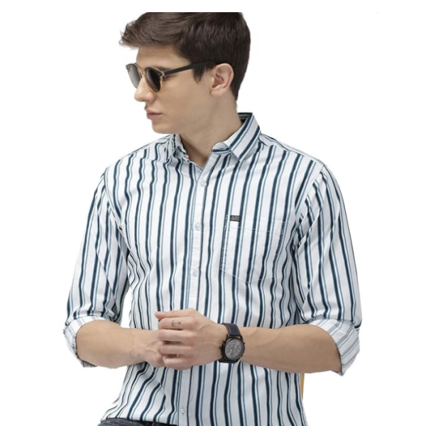 The Indian Garage Co Men's Cotton Slim Fit Multi Striped Full Sleeves Cutaway Collar Casual Shirt