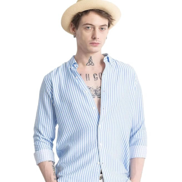 U-TURN Men's Cotton Casual Printed Striped Stylish Latest Shirt for Men