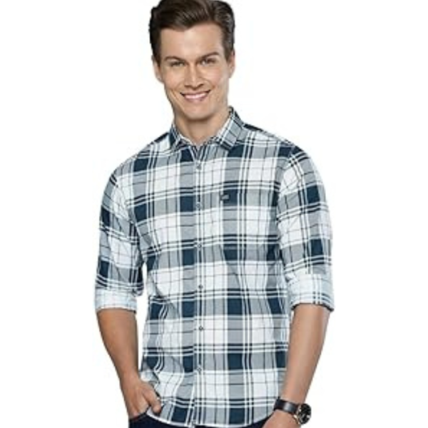 The Indian Garage Co Men's Cotton Slim Fit Checkered Full Sleeves Cutaway Collar Casual Shirt