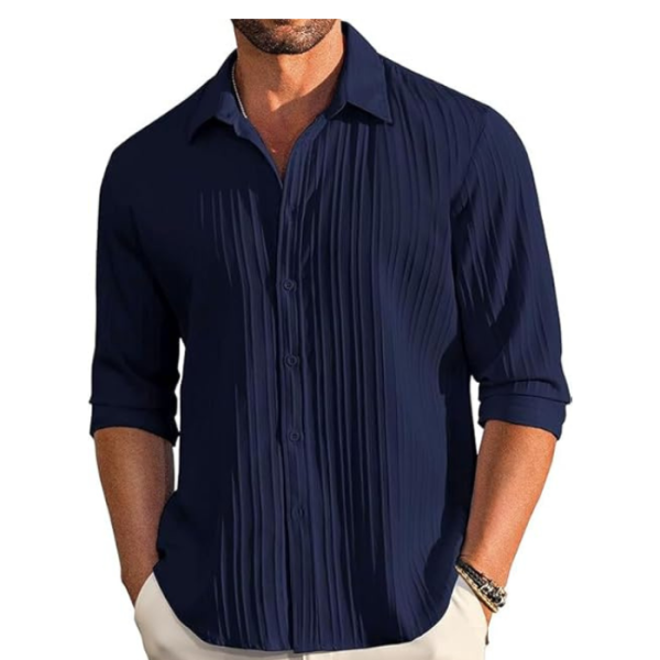 CB-COLEBROOK Men's Casual Button Down Shirts Long Sleeve Linen Shirt Fashion Textured Beach Summer Shirts