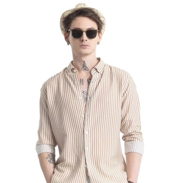 U-Turn Men's Cotton Casual Printed Striped Stylish Latest Shirt for Men