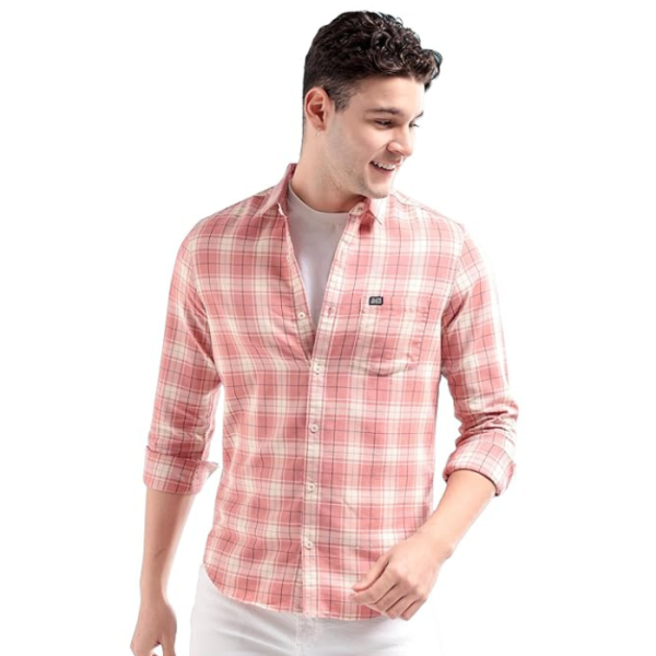 The Indian Garage Co Men's Cotton Regular Fit Checkered Full Sleeves Cutaway Collar Casual Shirt