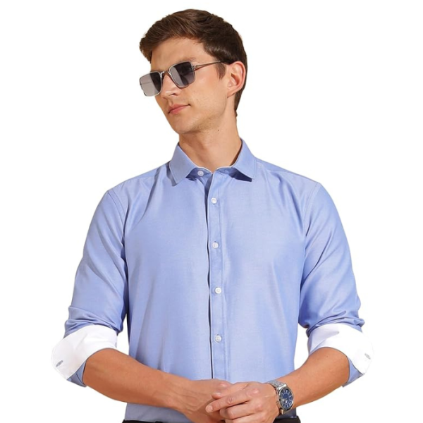 FYLTR Men's Regular Fit Oxford Cotton Blend Shirt - Full Sleeve | Contrast Trim Fabric | Formal Shirts for Men