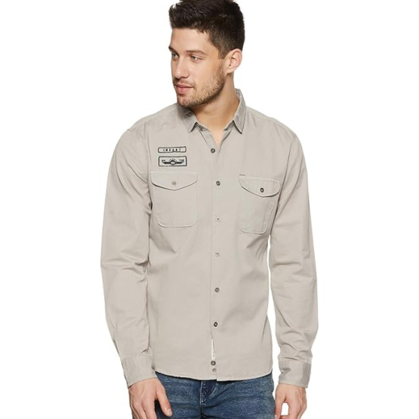 INKAST Men's Solid Double Pocket Cotton Shirt | Casual | Plain | Full Sleeve-Slim Fit (Available in Plus Size)