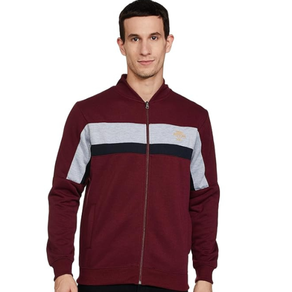 The Indian Garage Co Men Slim Fit Solid Henley Neck Front Open Sweatshirt