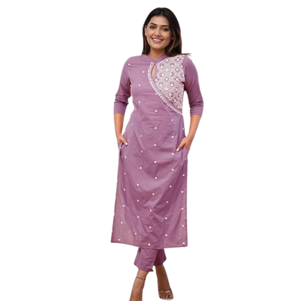 FABNEX Cotton Blend Kurta Set for Women|Women Embroidered Kurta Set|Women Kurta Pant Set (K-34-38)