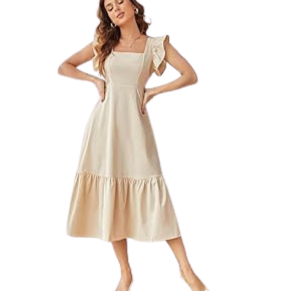 Shasmi Girl's & Women's Solid Color Square Neck, Ruffle-Trimmed Hem Sleeveless, Ruffle Armhole and Casual Dress