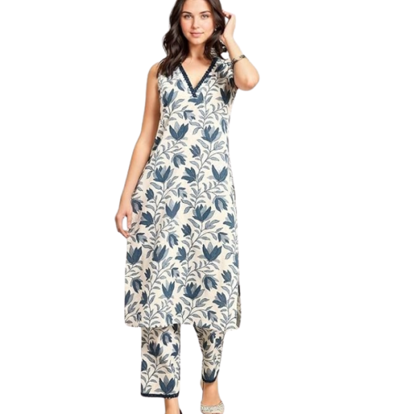 rytras Women's Cotton Printed Straight Kurta With Pant Set
