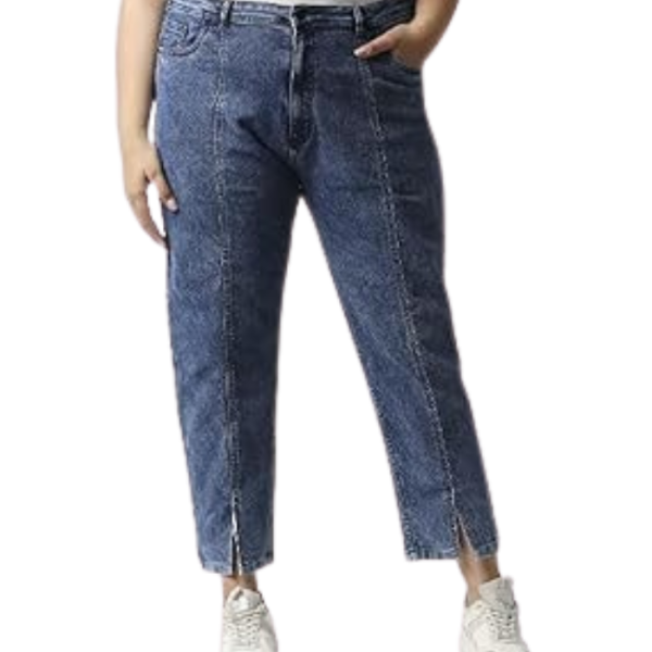 HIGH Star Women Plus Size Blue Mom-Fit Acid Wash Cropped Jeans