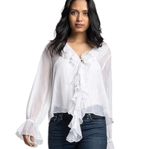 SHAYE White V-Neck Solid Full Sleeves Casual Tops with Cami for Women