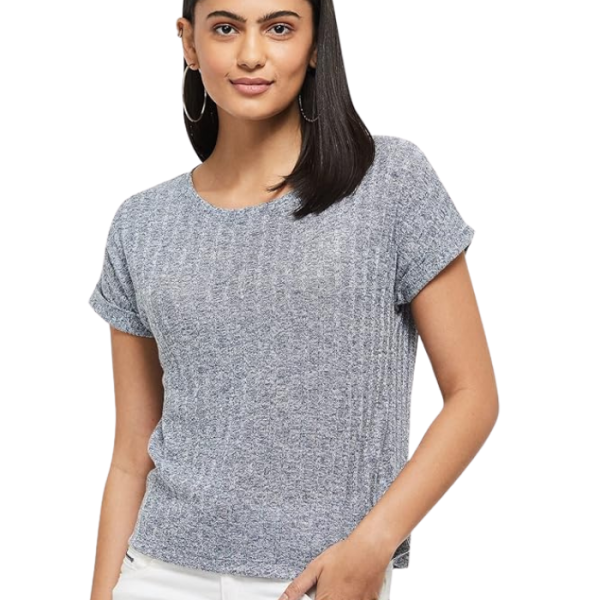 Max Women's Cotton Regular Fit Textured Round Neck T-Shirt