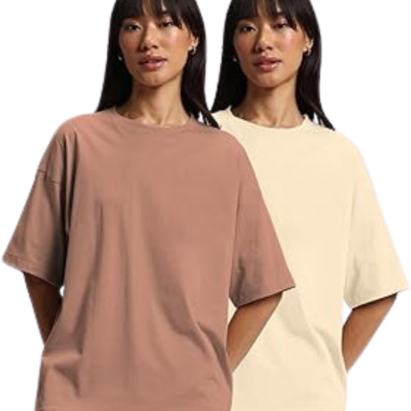 JUNEBERRY® Pure Cotton Drop Shoulder Oversized Baggy Fit Half Sleeve Plain Solid Round Neck Multicolor T-Shirt for Women & Girls