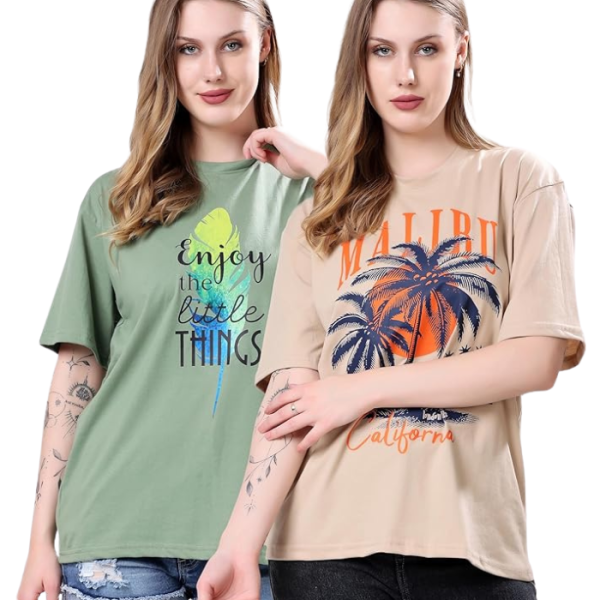 London Hills Women's Cotton Oversized Fit Oversized Tshirt || Oversized Tshirt- Pack of 2