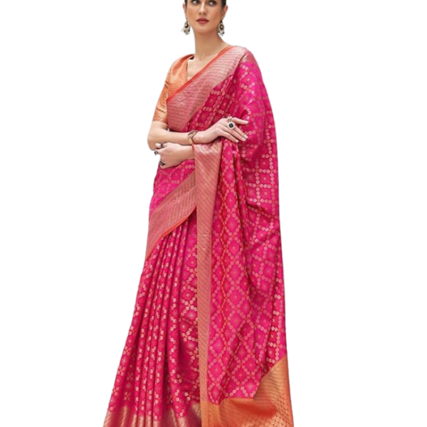 SWORNOF Women's Patola Silk Saree With Unstitched Boluse Piece