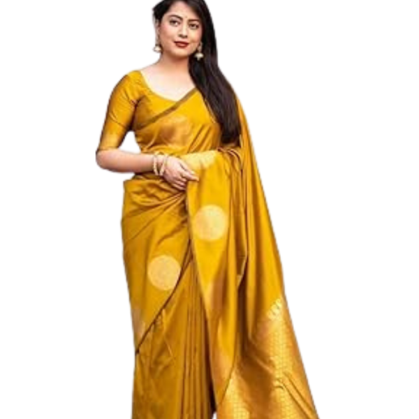 Yashika Women's Banarasi Kanjivaram Cotton Silk Woven Saree with Unstitched Blouse Material