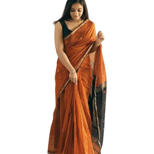 ZECVA Women's Pure Spun Linen Cotton Lichi Silk Saree With Attach Unstitch Blouse Piece