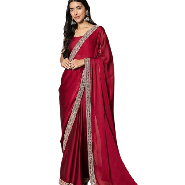 AKHILAM Women's Satin Solid Ready To Wear one Minute Saree With Unstitched Blouse Piece