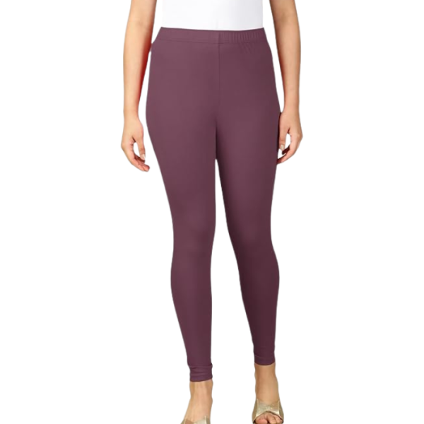 PYNK Solid Premium Cotton Lycra Ankle Length Leggings for Women| Regular Fit Elastic Waist Ankle