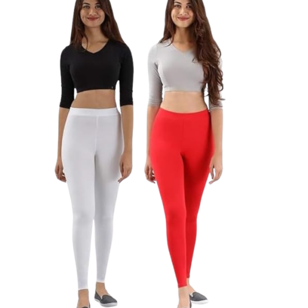 SHINESHAGUN Women's Ultra Soft Cotton Leggings | Stretchable, Slim Fit, Comfortable & Breathable Ankle Length Pants & Casual, Office Combo