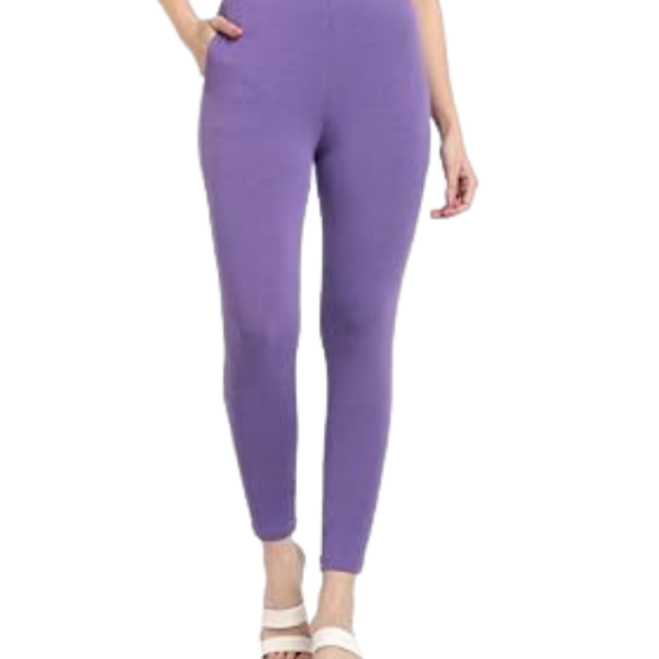 ONE SKY Ankle Length Pocket Leggings – Solid Pattern Mid Waist Comfortable & Trendy Athletic Leggings with Functional Pockets for Women